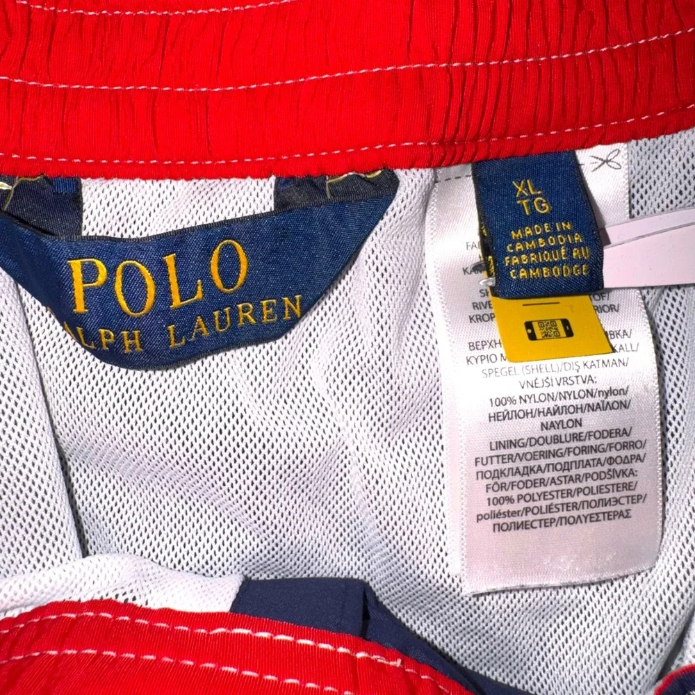 Polo Ralph Lauren‎ Swim Trunks Men XL Navy Blue Cargo Pocket Contrast Stitching